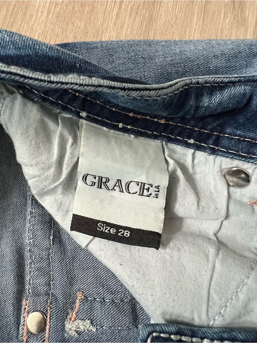 Grace Light Blue Capri Denim Jeans 28 Embroidered Pockets Pink Green/Teal - Picture 4 of 10